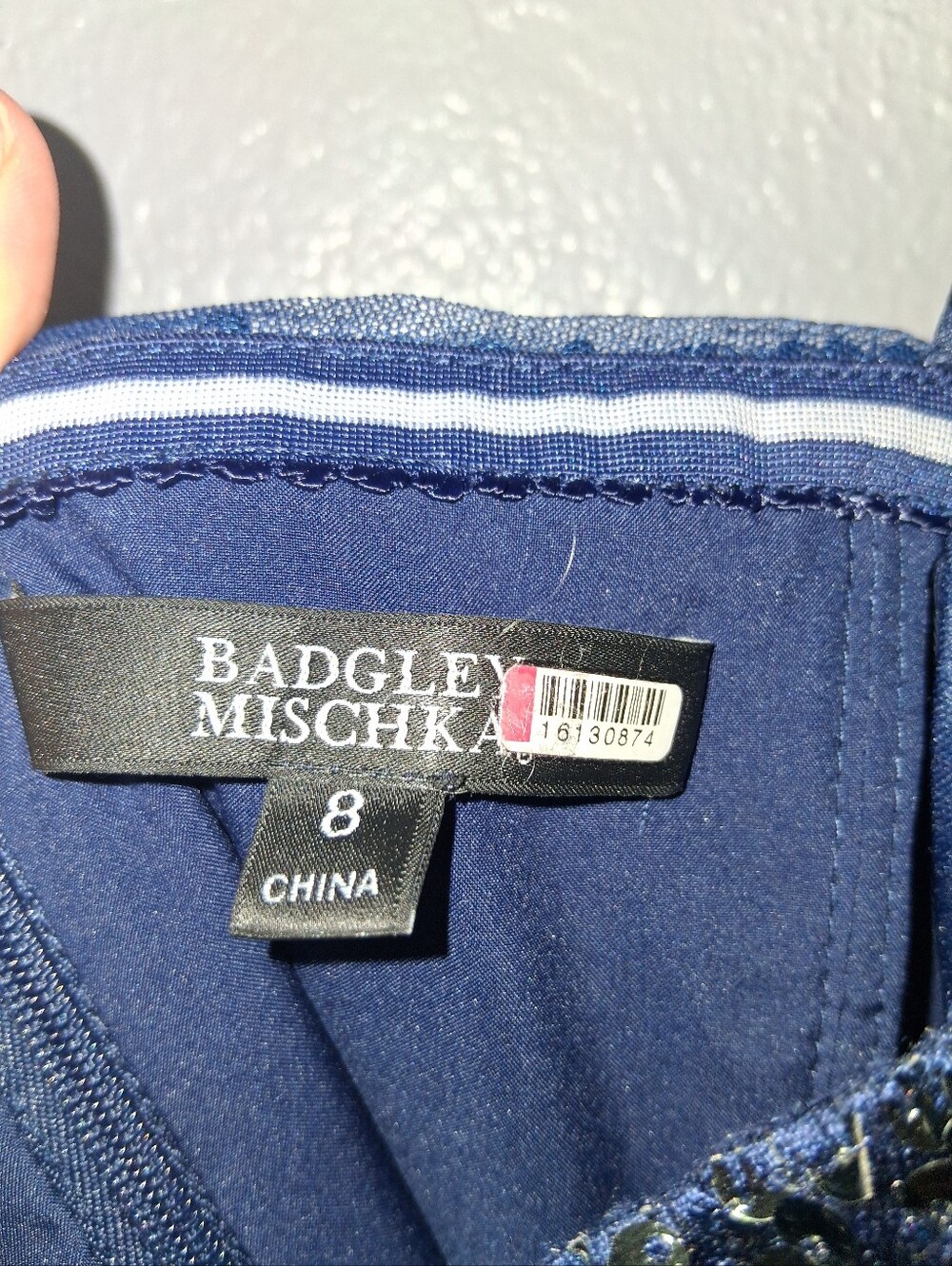 Badgley Mischka Satin Sequin Jumpsuit Midnight Blue Black Formal 8 - Picture 7 of 10